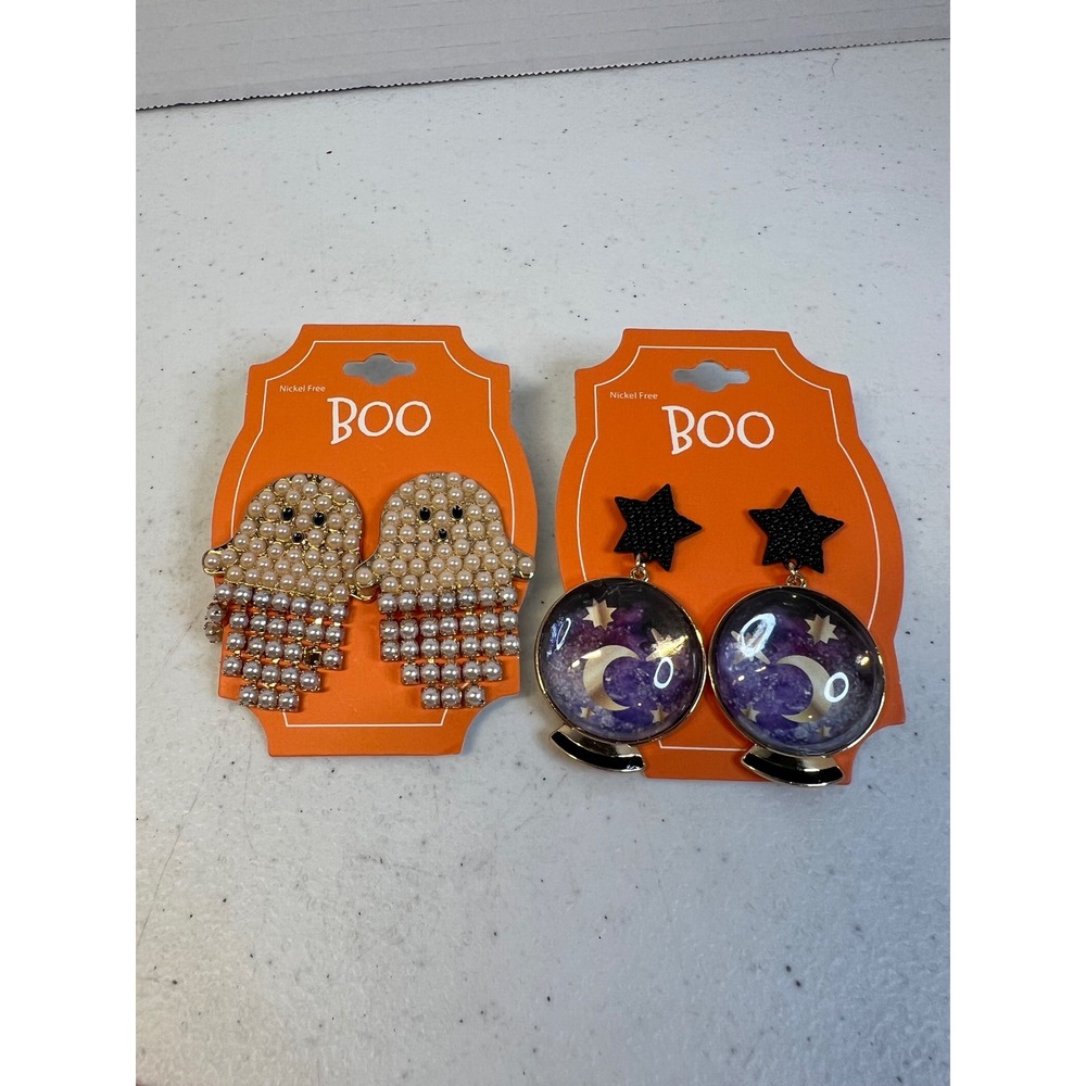 Boo Target Halloween Earring Set Faux Pearl Ghost & Celestial Crystal Ball Moon